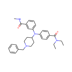 CCN(CC)C(=O)c1ccc(N(c2cccc(C(=O)NC)c2)C2CCN(Cc3ccccc3)CC2)cc1 ZINC000045284119