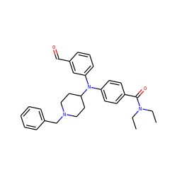 CCN(CC)C(=O)c1ccc(N(c2cccc(C=O)c2)C2CCN(Cc3ccccc3)CC2)cc1 ZINC000045259816