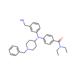 CCN(CC)C(=O)c1ccc(N(c2cccc(CN)c2)C2CCN(Cc3ccccc3)CC2)cc1 ZINC000045300127