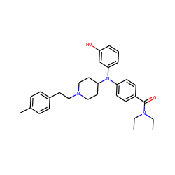 CCN(CC)C(=O)c1ccc(N(c2cccc(O)c2)C2CCN(CCc3ccc(C)cc3)CC2)cc1 ZINC000045260524