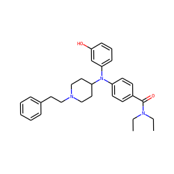 CCN(CC)C(=O)c1ccc(N(c2cccc(O)c2)C2CCN(CCc3ccccc3)CC2)cc1 ZINC000045256141