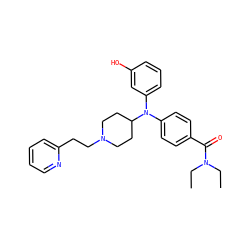 CCN(CC)C(=O)c1ccc(N(c2cccc(O)c2)C2CCN(CCc3ccccn3)CC2)cc1 ZINC000045260034