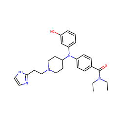 CCN(CC)C(=O)c1ccc(N(c2cccc(O)c2)C2CCN(CCc3ncc[nH]3)CC2)cc1 ZINC000045259650