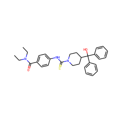 CCN(CC)C(=O)c1ccc(NC(=S)N2CCC(C(O)(c3ccccc3)c3ccccc3)CC2)cc1 ZINC000084757151