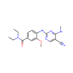 CCN(CC)C(=O)c1ccc(Nc2ncc(C#N)c(NC)n2)c(OC)c1 ZINC000148332289