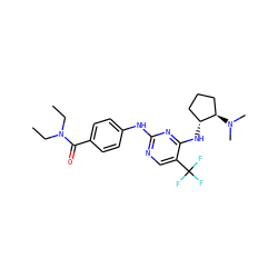 CCN(CC)C(=O)c1ccc(Nc2ncc(C(F)(F)F)c(N[C@@H]3CCC[C@H]3N(C)C)n2)cc1 ZINC000040847516