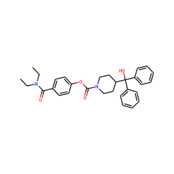 CCN(CC)C(=O)c1ccc(OC(=O)N2CCC(C(O)(c3ccccc3)c3ccccc3)CC2)cc1 ZINC000084758306