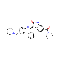 CCN(CC)C(=O)c1ccc2c(c1)NC(=O)/C2=C(\Nc1ccc(CN2CCCCC2)cc1)c1ccccc1 ZINC000101372804