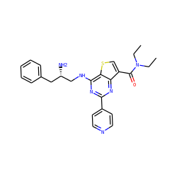 CCN(CC)C(=O)c1csc2c(NC[C@@H](N)Cc3ccccc3)nc(-c3ccncc3)nc12 ZINC000223689984