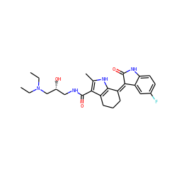 CCN(CC)C[C@H](O)CNC(=O)c1c(C)[nH]c2c1CCC/C2=C1/C(=O)Nc2ccc(F)cc21 ZINC000096284767