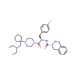 CCN(CC)CC1(N2CCN(C(=O)[C@@H](Cc3ccc(Cl)cc3)NC(=O)[C@H]3Cc4ccccc4CN3)CC2)CCCC1 ZINC000036285069