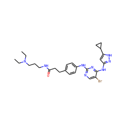 CCN(CC)CCCNC(=O)CCc1ccc(Nc2ncc(Br)c(Nc3cc(C4CC4)[nH]n3)n2)cc1 ZINC000136804751