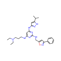 CCN(CC)CCCNc1cc(Nc2cc(C(C)C)[nH]n2)nc(NCc2cc(-c3ccccc3)no2)n1 ZINC000203004383