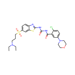 CCN(CC)CCCS(=O)(=O)c1ccc2nc(NC(=O)NC(=O)c3cc(N4CCOCC4)ccc3Cl)sc2c1 ZINC000059254588