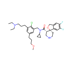 CCN(CC)CCCc1cc(CCCOC)cc(CN(C(=O)[C@H]2CNCC[C@@]23OCc2cc(F)c(F)cc23)C2CC2)c1Cl ZINC000073196676