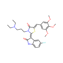 CCN(CC)CCCn1c(=O)/c(=C/c2cc(OC)c(OC)c(OC)c2)s/c1=C1/C(=O)Nc2ccc(F)cc21 ZINC000072179325