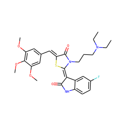 CCN(CC)CCCn1c(=O)/c(=C/c2cc(OC)c(OC)c(OC)c2)s/c1=C1\C(=O)Nc2ccc(F)cc21 ZINC000101747381