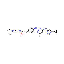CCN(CC)CCNC(=O)CCc1ccc(Nc2nc(C)cc(Nc3cc(C4CC4)n[nH]3)n2)cc1 ZINC000034631757
