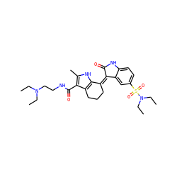 CCN(CC)CCNC(=O)c1c(C)[nH]c2c1CCC/C2=C1/C(=O)Nc2ccc(S(=O)(=O)N(CC)CC)cc21 ZINC000096284780