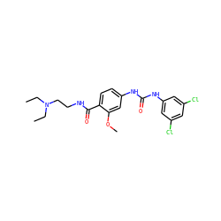 CCN(CC)CCNC(=O)c1ccc(NC(=O)Nc2cc(Cl)cc(Cl)c2)cc1OC ZINC000028383460