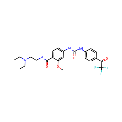 CCN(CC)CCNC(=O)c1ccc(NC(=O)Nc2ccc(C(=O)C(F)(F)F)cc2)cc1OC ZINC000028359203