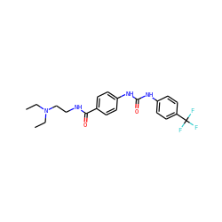 CCN(CC)CCNC(=O)c1ccc(NC(=O)Nc2ccc(C(F)(F)F)cc2)cc1 ZINC000028389872