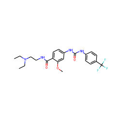 CCN(CC)CCNC(=O)c1ccc(NC(=O)Nc2ccc(C(F)(F)F)cc2)cc1OC ZINC000028389442