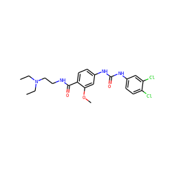 CCN(CC)CCNC(=O)c1ccc(NC(=O)Nc2ccc(Cl)c(Cl)c2)cc1OC ZINC000028367631