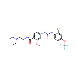 CCN(CC)CCNC(=O)c1ccc(NC(=O)Nc2ccc(OC(F)(F)F)cc2Br)cc1OC ZINC000028381647
