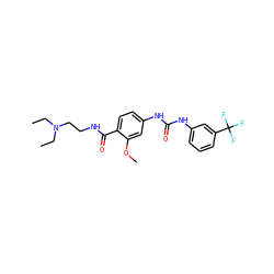 CCN(CC)CCNC(=O)c1ccc(NC(=O)Nc2cccc(C(F)(F)F)c2)cc1OC ZINC000028375719