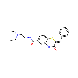 CCN(CC)CCNC(=O)c1ccc2c(c1)NC(=O)/C(=C/c1ccccc1)S2 ZINC000003059488