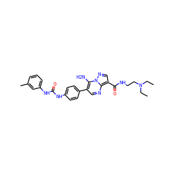 CCN(CC)CCNC(=O)c1cnn2c(N)c(-c3ccc(NC(=O)Nc4cccc(C)c4)cc3)cnc12 ZINC000040405495