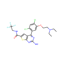 CCN(CC)CCOc1cc(-c2nc(N)nc3sc(C(=O)NCC(F)(F)F)cc23)c(Cl)cc1Cl ZINC000037246118