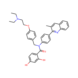 CCN(CC)CCOc1ccc(CN(C(=O)c2ccc(O)cc2O)c2ccc(-c3nc4ccccc4cc3C)cc2)cc1 ZINC000653685007