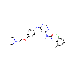 CCN(CC)CCOc1ccc(Nc2cc(N(C)C(=O)Nc3c(C)cccc3Cl)ncn2)cc1 ZINC000036187638
