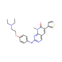 CCN(CC)CCOc1ccc(Nc2ncc3cc(-c4ccsc4)c(=O)n(C)c3n2)cc1 ZINC000000602048