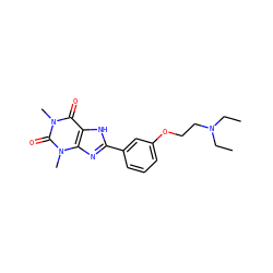 CCN(CC)CCOc1cccc(-c2nc3c([nH]2)c(=O)n(C)c(=O)n3C)c1 ZINC000045496113