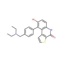 CCN(CC)Cc1ccc(-c2c(O)ccc3[nH]c(=O)c4sccc4c23)cc1 ZINC000165243347