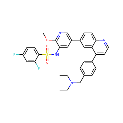 CCN(CC)Cc1ccc(-c2ccnc3ccc(-c4cnc(OC)c(NS(=O)(=O)c5ccc(F)cc5F)c4)cc23)cc1 ZINC000205659449