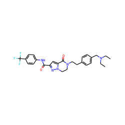 CCN(CC)Cc1ccc(CCN2CCn3nc(C(=O)Nc4ccc(C(F)(F)F)cc4)cc3C2=O)cc1 ZINC000038149871