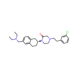 CCN(CC)Cc1ccc2c(c1)CC[C@H](N1CCN(CCc3cccc(Cl)c3)CC1=O)C2 ZINC000028649135
