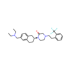 CCN(CC)Cc1ccc2c(c1)CC[C@H](N1CCN(CCc3ccccc3C(F)(F)F)CC1=O)C2 ZINC000028649151