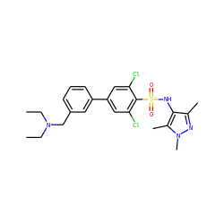 CCN(CC)Cc1cccc(-c2cc(Cl)c(S(=O)(=O)Nc3c(C)nn(C)c3C)c(Cl)c2)c1 ZINC000073293921