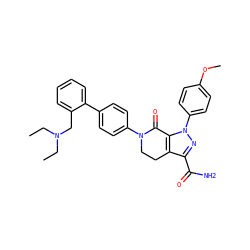 CCN(CC)Cc1ccccc1-c1ccc(N2CCc3c(C(N)=O)nn(-c4ccc(OC)cc4)c3C2=O)cc1 ZINC000014969471