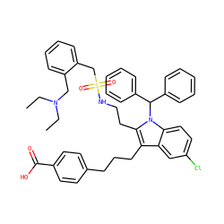 CCN(CC)Cc1ccccc1CS(=O)(=O)NCCc1c(CCCc2ccc(C(=O)O)cc2)c2cc(Cl)ccc2n1C(c1ccccc1)c1ccccc1 ZINC000095615897