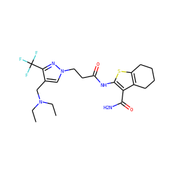 CCN(CC)Cc1cn(CCC(=O)Nc2sc3c(c2C(N)=O)CCCC3)nc1C(F)(F)F ZINC000064548745