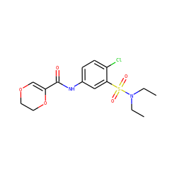 CCN(CC)S(=O)(=O)c1cc(NC(=O)C2=COCCO2)ccc1Cl ZINC000012883324