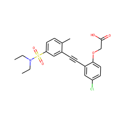 CCN(CC)S(=O)(=O)c1ccc(C)c(C#Cc2cc(Cl)ccc2OCC(=O)O)c1 ZINC000073195781