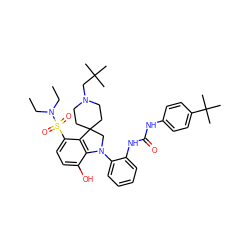 CCN(CC)S(=O)(=O)c1ccc(O)c2c1C1(CCN(CC(C)(C)C)CC1)CN2c1ccccc1NC(=O)Nc1ccc(C(C)(C)C)cc1 ZINC001772608151