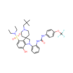 CCN(CC)S(=O)(=O)c1ccc(O)c2c1C1(CCN(CC(C)(C)C)CC1)CN2c1ccccc1NC(=O)Nc1ccc(OC(F)(F)F)cc1 ZINC001772600452